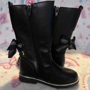 Black Knee-High Boots with Bow Accent